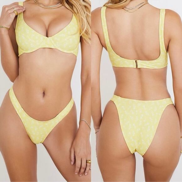 House of CB Mariposa Yellow‎ White Floral Print Bikini Bottoms Swim NWT Size L - Picture 8 of 8